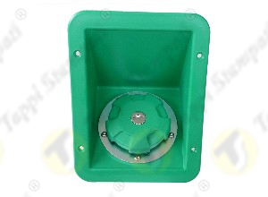 Green flush-mount plastic niche for connection to fuel flexible hose Ø 60 mm with green D.76 bayonet tank cap with key in plastic and steel