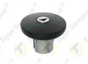 R tank cap with key, bayonet coupling passage diameter 40 mm in steel and stainless steel, black painted